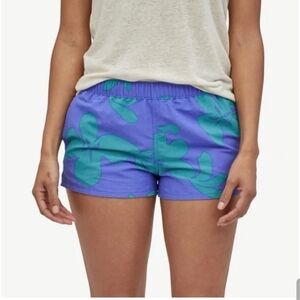 Patagonia Women's Blue and Green Barely Baggies Floral Shorts